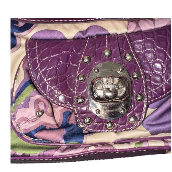 Y2K VTG RARE KATHY VAN ZEELAND CROSSBODY MINI BAG PURPLE/MULTICOLORED FAUX LEATH - Picture 15 of 16
